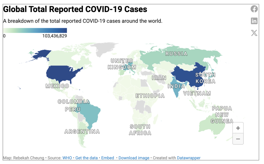 Worldwide map of COVID-19 cases icon - click to get story